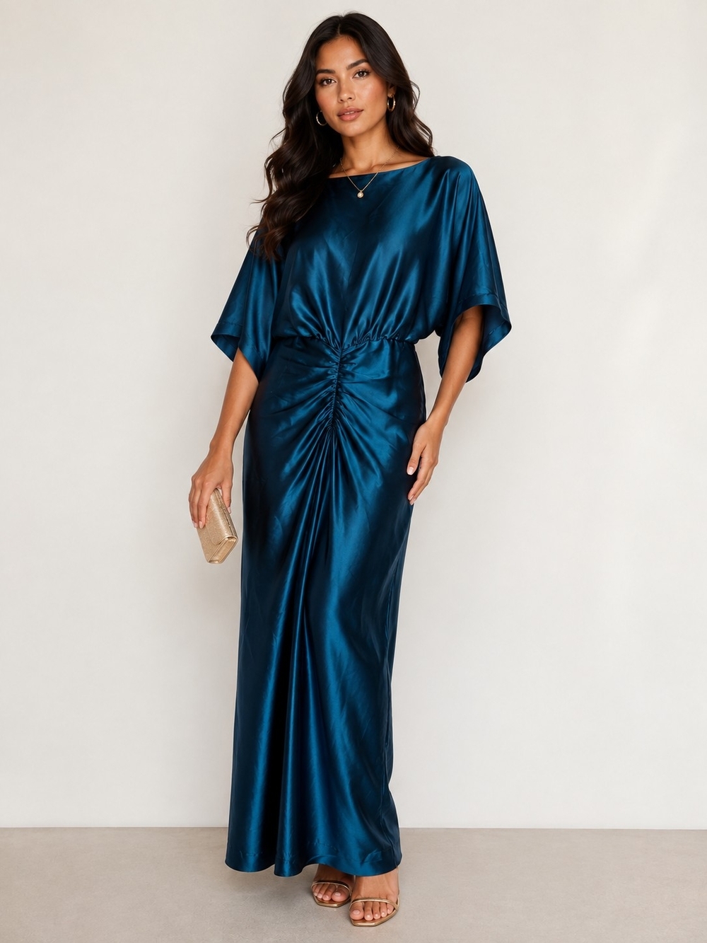 Julia Jordan 3/4 Long Sleeve Metallic Teal Full Length Cocktail Dress Size 6